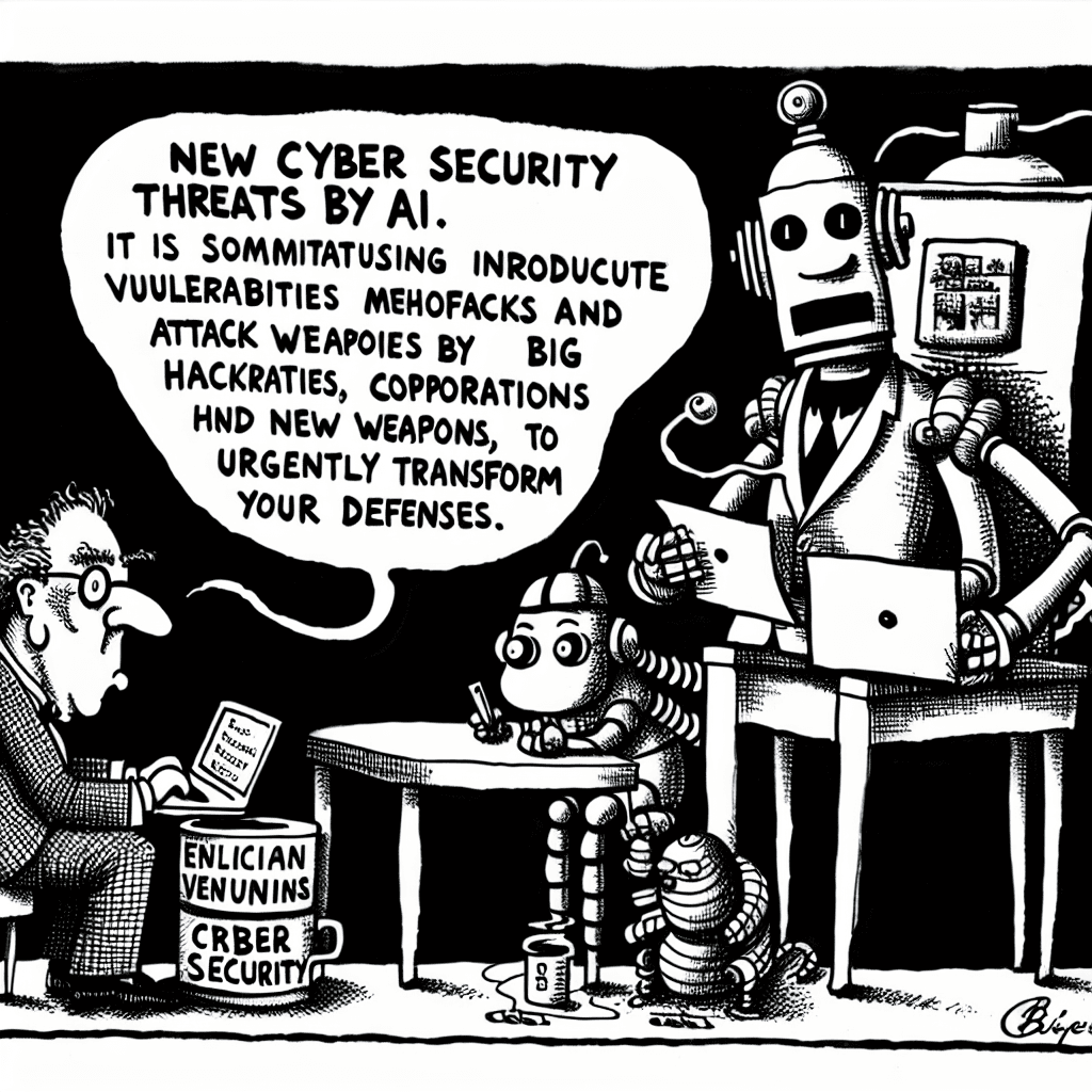 風刺画: AIによる新たなサイバーセキュリティ脅威：脆弱性と攻撃の最新状況