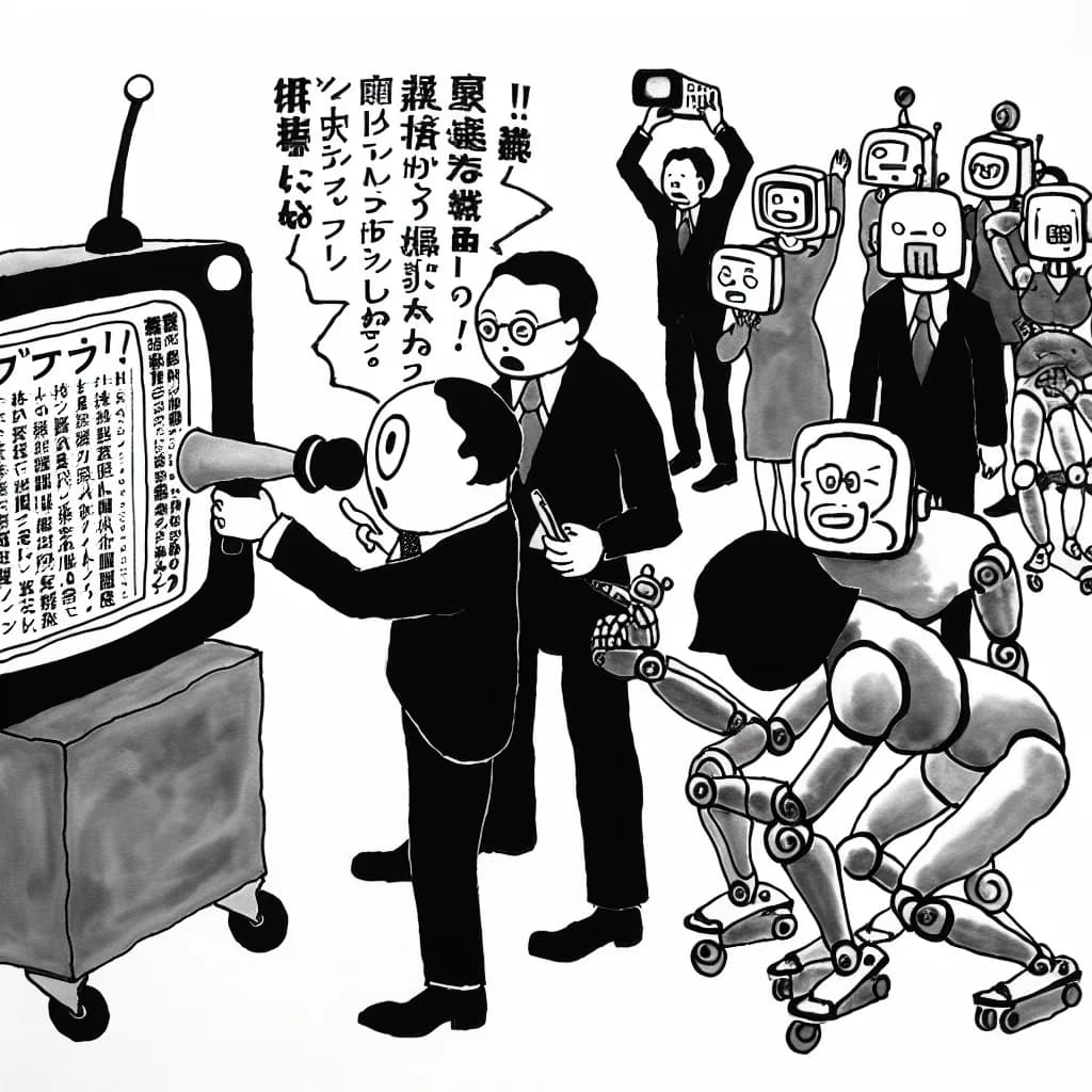 風刺画: 日本政府、AI活用したリスキリング政策を本格化 - 企業向け対話型研修システムの導入を支援