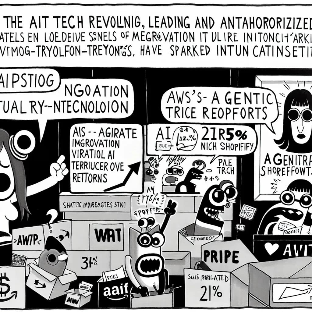 風刺画: Amazon・Shopifyが牽引するAI商品レコメンド革命:返品率15.8%削減と売上向上の具体的成果