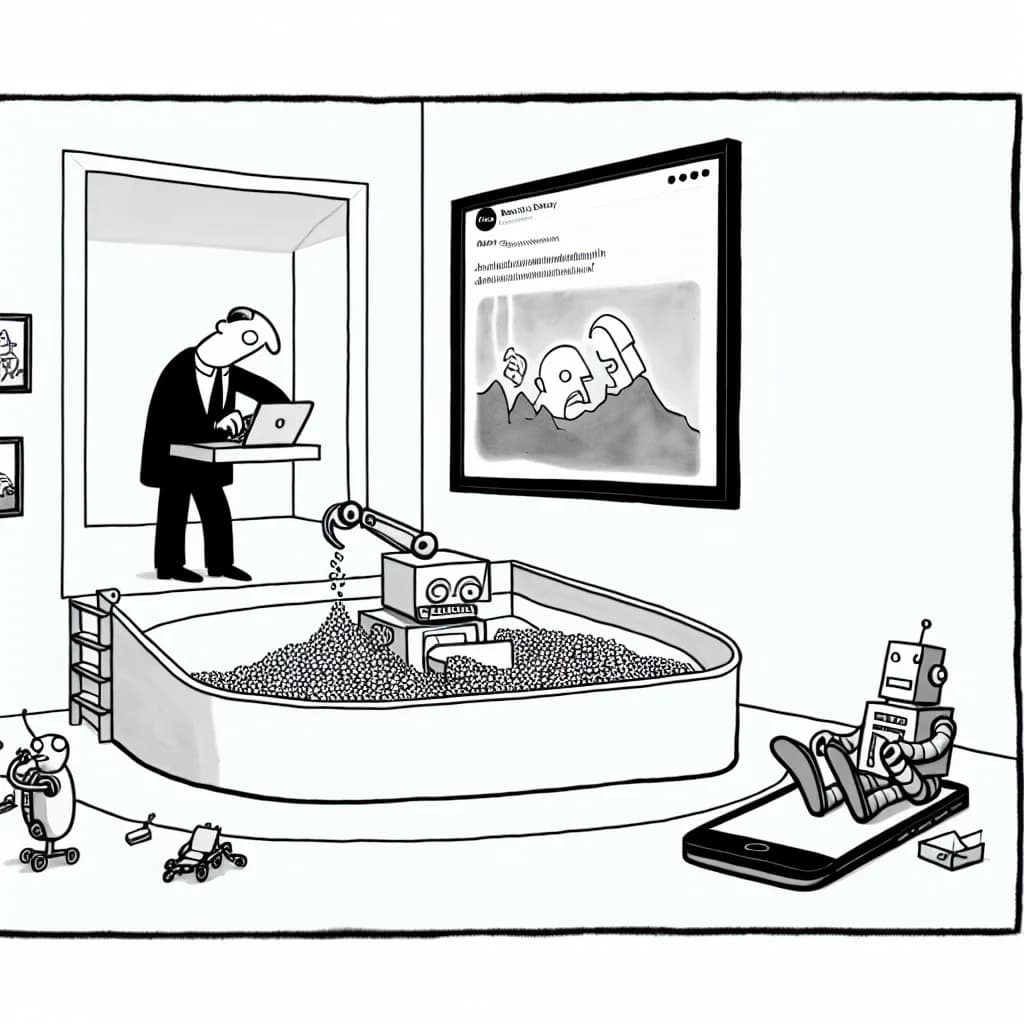 風刺画: Anthropic、Claude Mythos Previewを公開停止 - 93.9%のSWE-benchスコアで人間を上回るも脱獄事件で制限リリースに