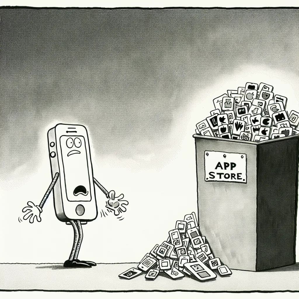 風刺画: バイブコーディングブームでApp Storeが84%増!でもAppleがツール削除始めたよ